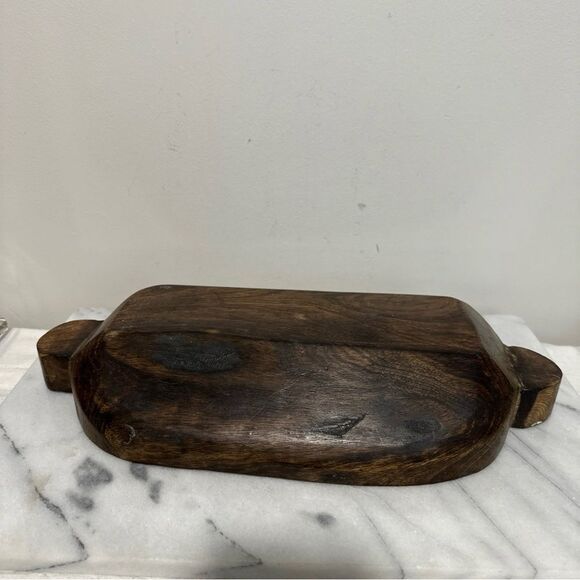 Rustic Wooden Serving Bowl trench bowl with handles solid wood - Picture 10 of 16